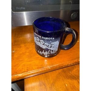 Vintage‎ South Dakota Mount Rushmore Cobalt Blue Glass Coffee Mug Made in USA